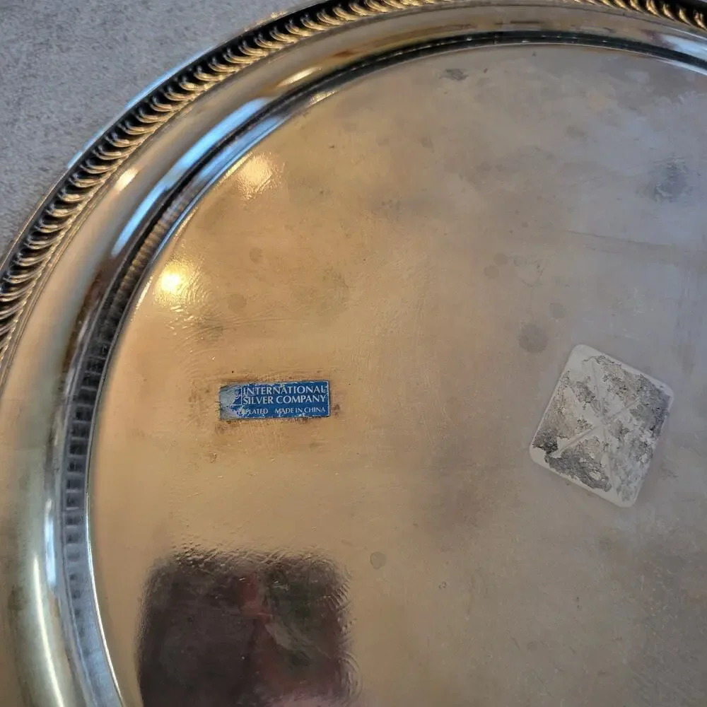 International Silver Co Vtg Silverplate Serving Tray Scroll Design Cottagecore